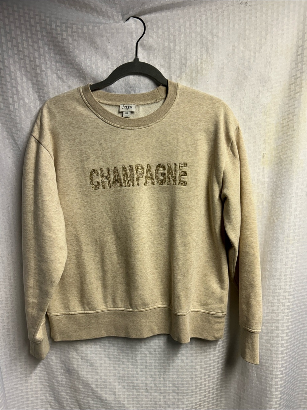 J Crew Champagne Glitter Logo Crewneck — Beige